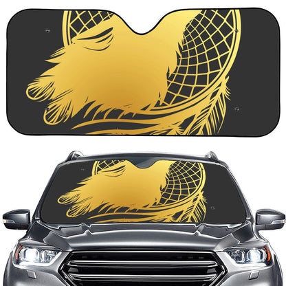 Golden Bohemian Howling Wolf Print Car Windshield Sun Shade