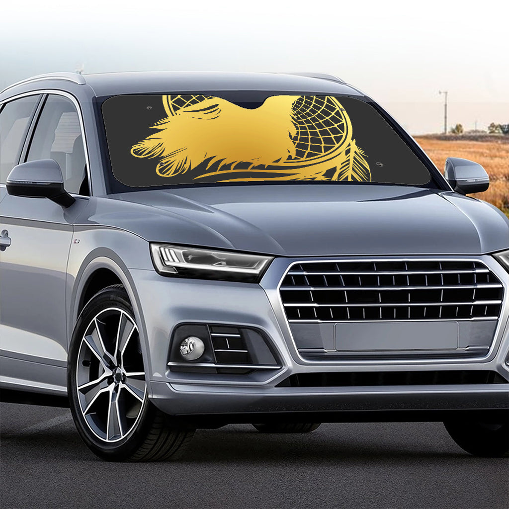 Golden Bohemian Howling Wolf Print Car Windshield Sun Shade