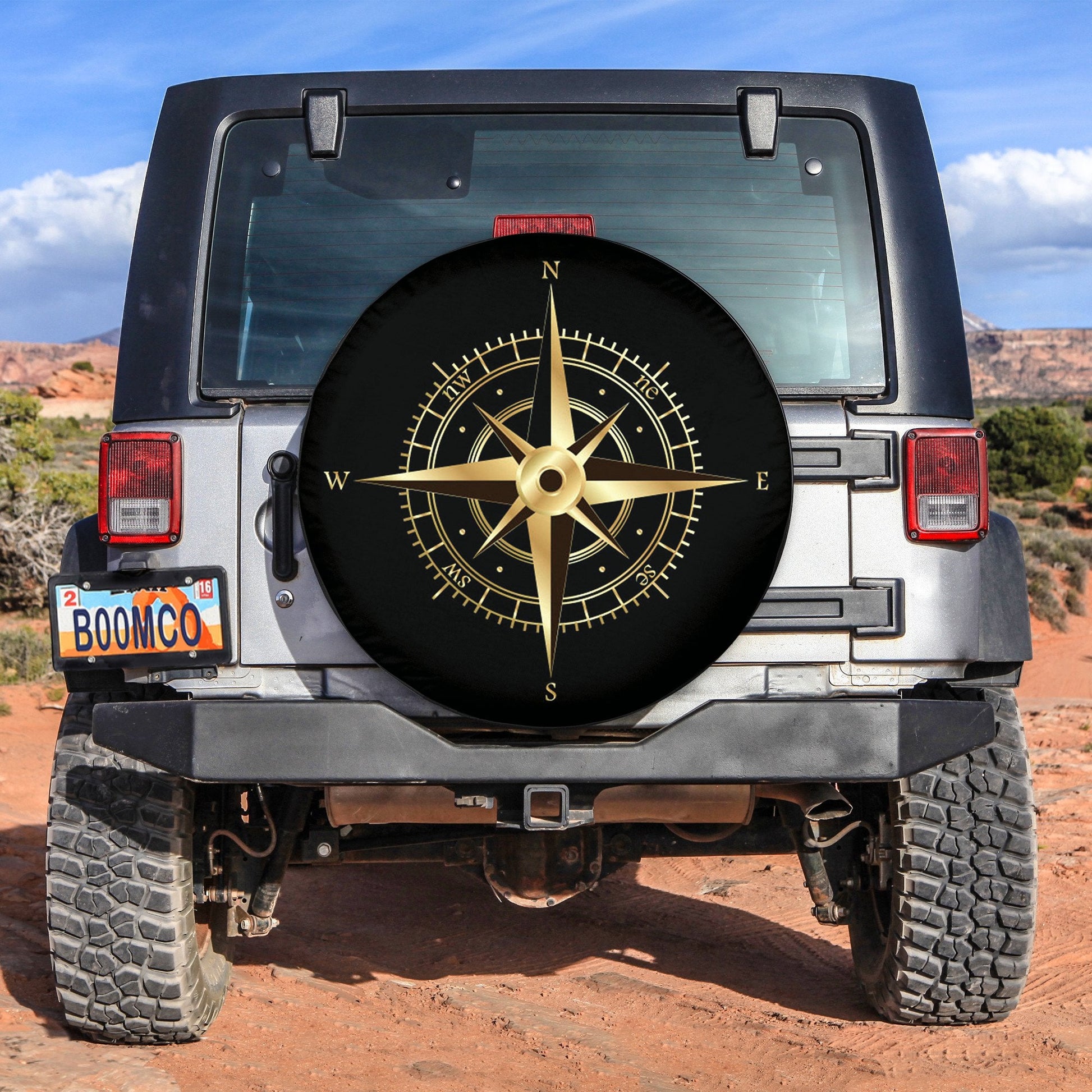 Golden Compass With Black Car Spare Tire Cover