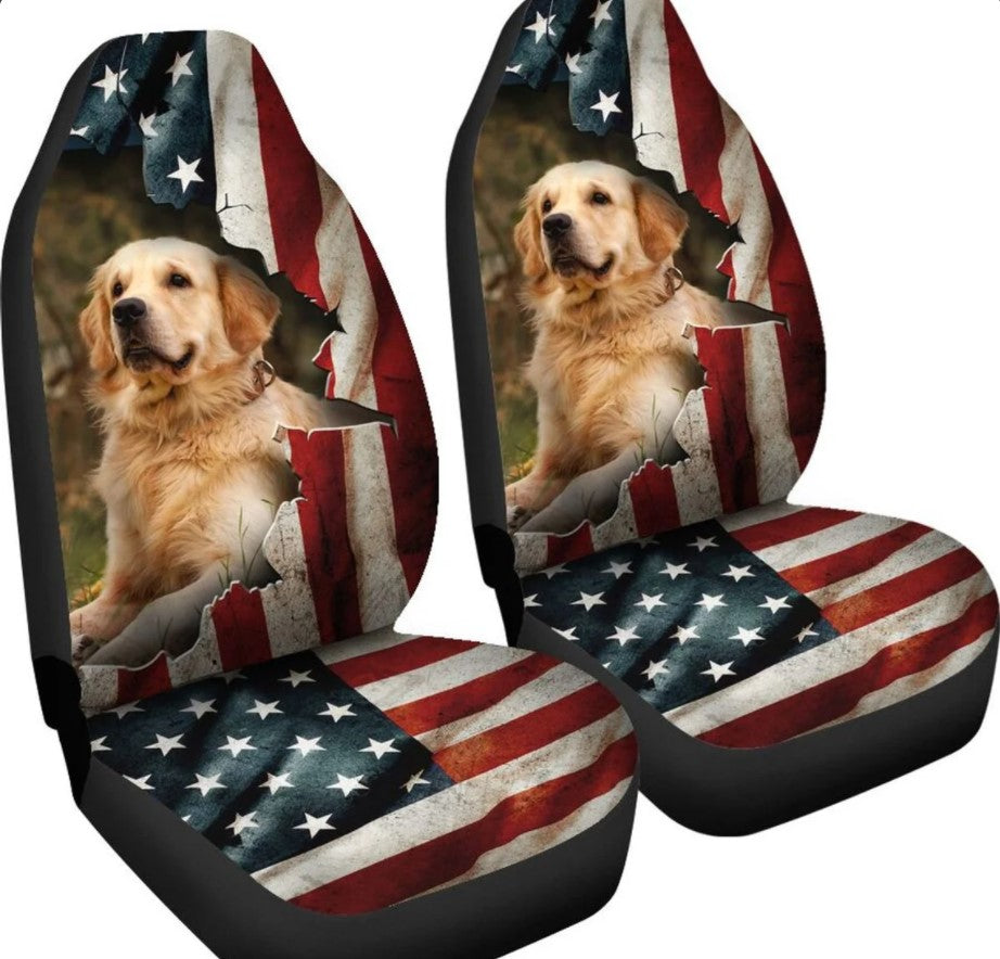 Golden Retriever American Flag Car Seat Covers
