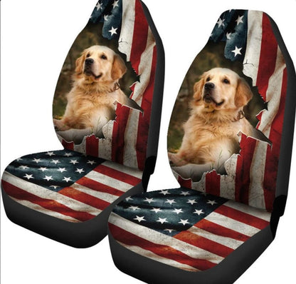 Golden Retriever American Flag Car Seat Covers