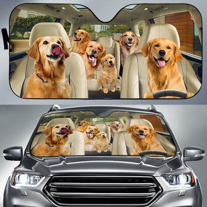 Golden Retriever Car All Over Printed 3D Sun Shade