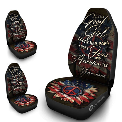 Good Girl Love Her Jesus Car Seat Covers Custom Name US Flag Car Accessories
