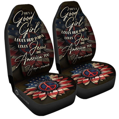 Good Girl Love Her Jesus Car Seat Covers Custom Name US Flag Car Accessories
