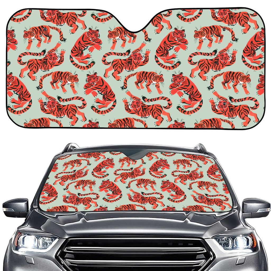 Gouache Tiger Pattern Print Car Windshield Sun Shade
