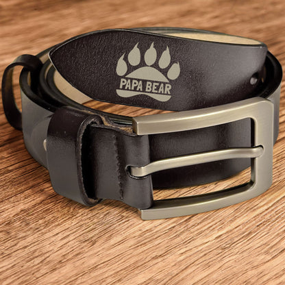 Grandpa Bear Papa Bear Daddy Bear Father's Day - Personalized Engraved Leather Belt