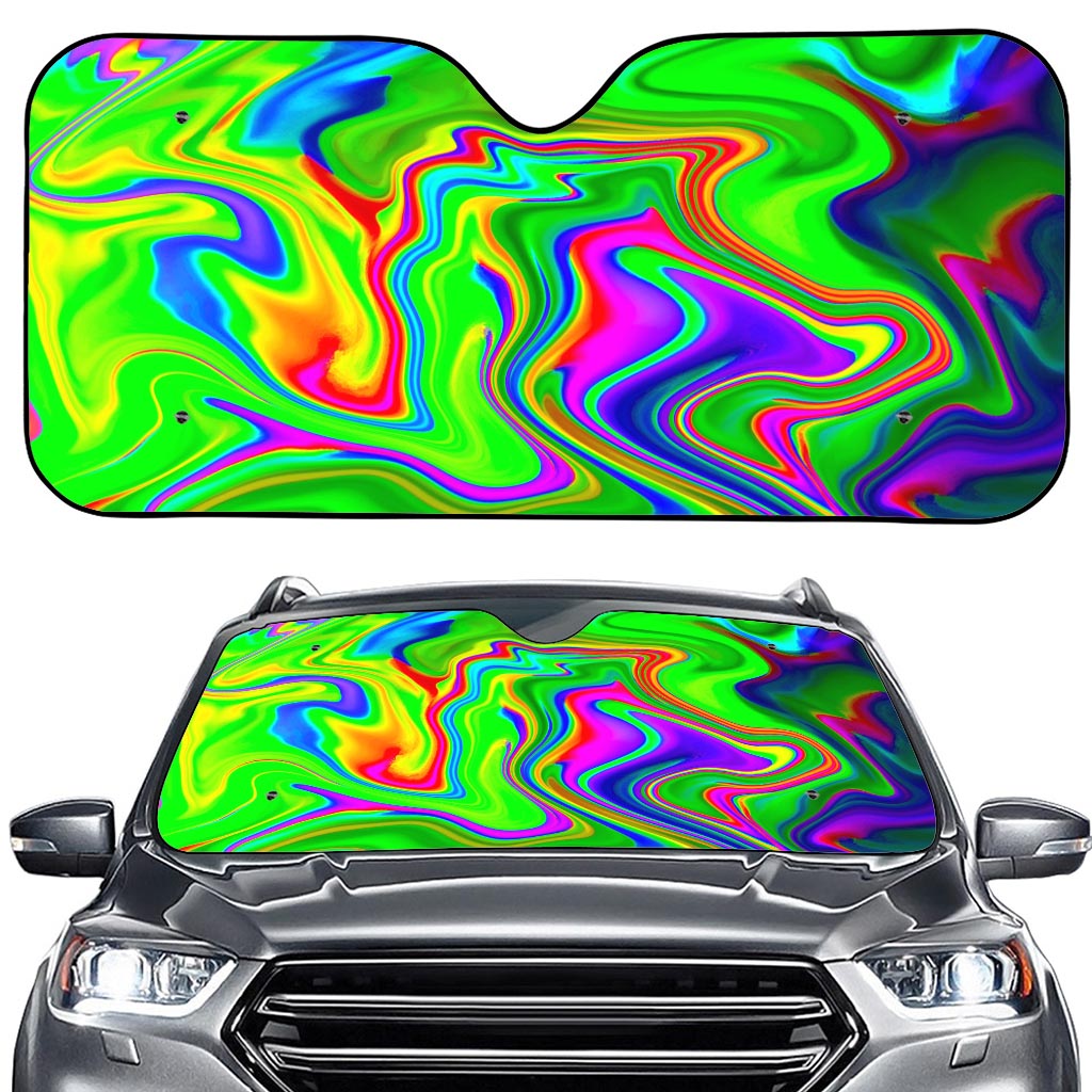 Green Abstract Liquid Trippy Print Car Windshield Sun Shade