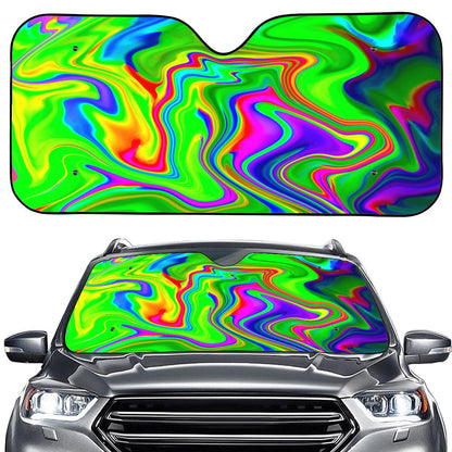 Green Abstract Liquid Trippy Print Car Windshield Sun Shade