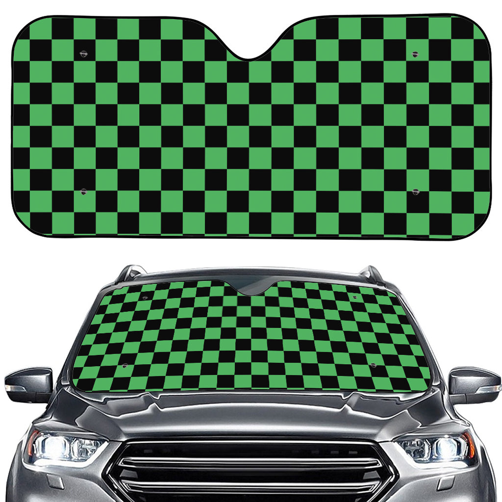 Green And Black Checkered Pattern Print Car Windshield Sun Shade