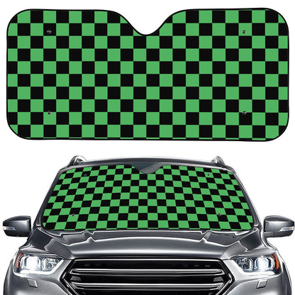 Green And Black Checkered Pattern Print Car Windshield Sun Shade