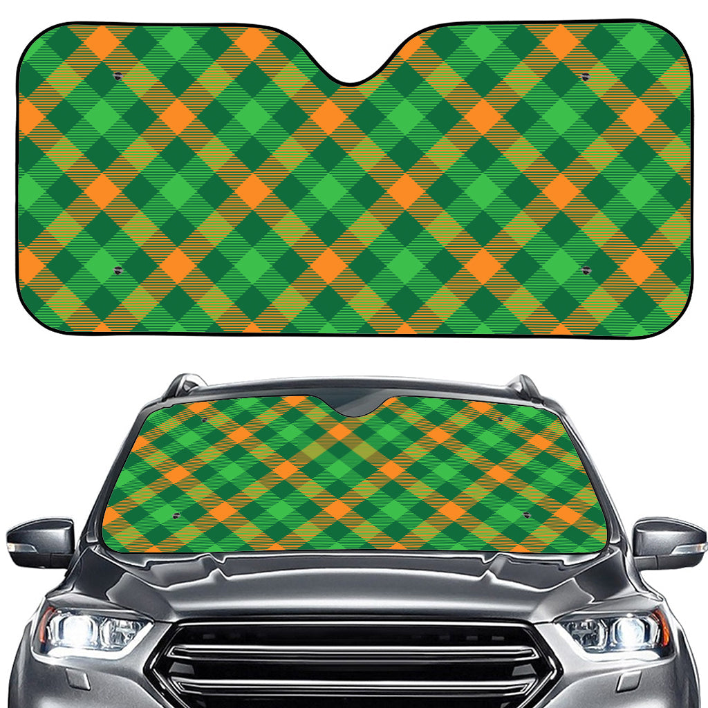 Green And Orange Buffalo Plaid Print Car Windshield Sun Shade