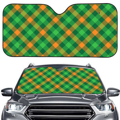 Green And Orange Buffalo Plaid Print Car Windshield Sun Shade