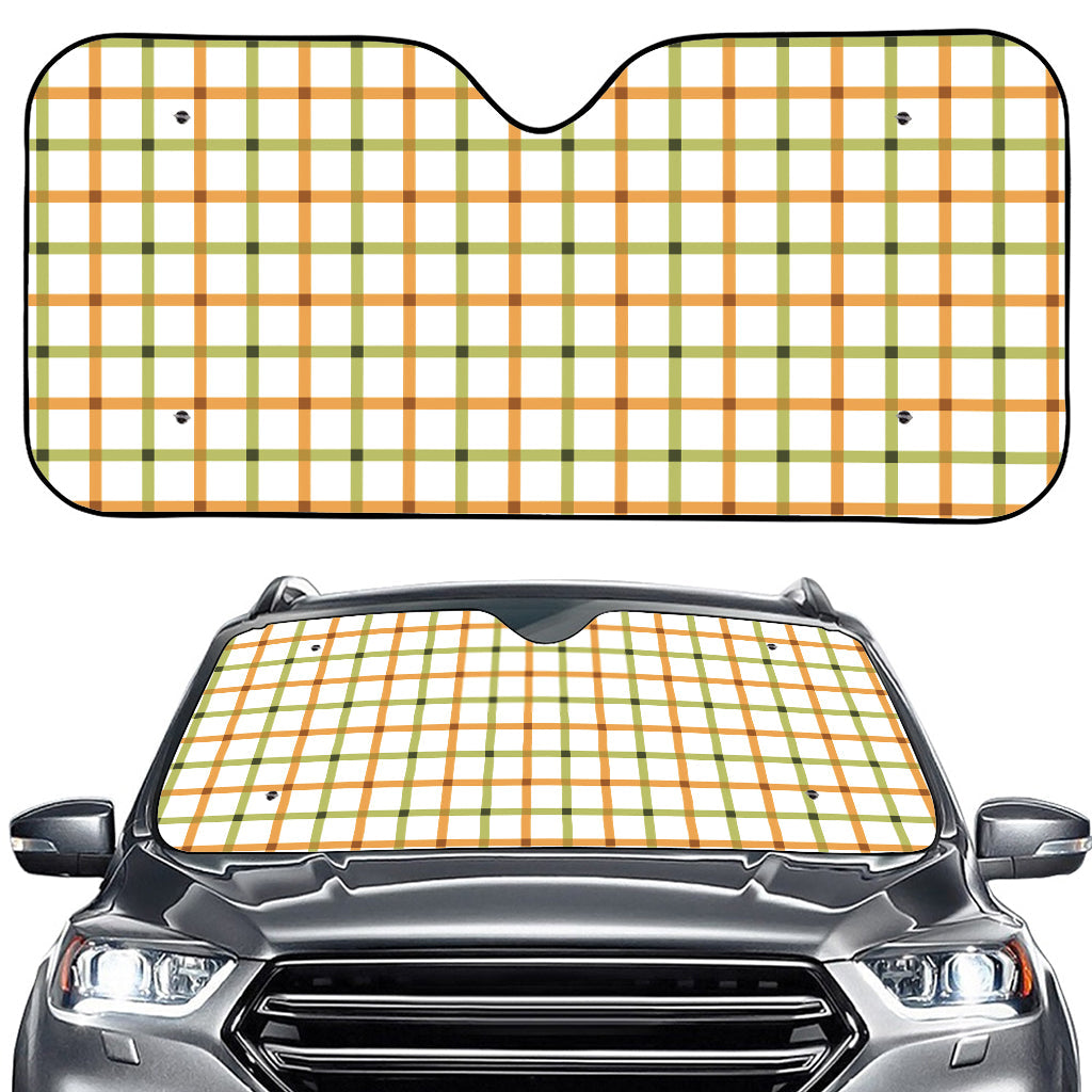 Green And Orange Tattersall Print Car Windshield Sun Shade