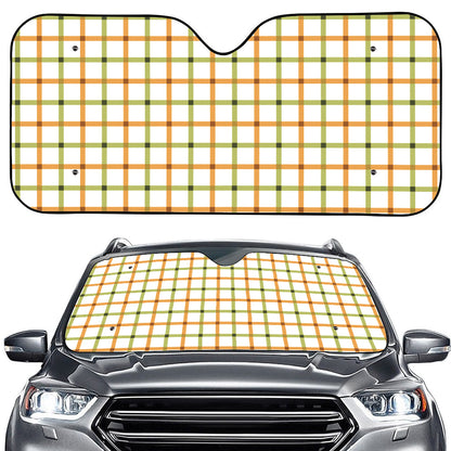 Green And Orange Tattersall Print Car Windshield Sun Shade