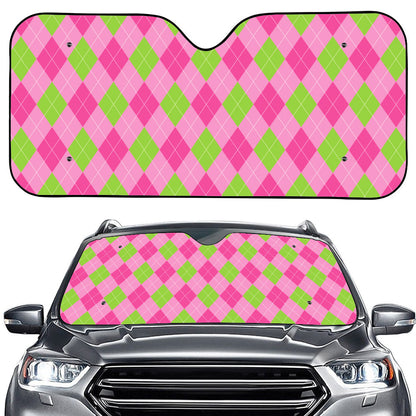 Green And Pink Argyle Pattern Print Car Windshield Sun Shade