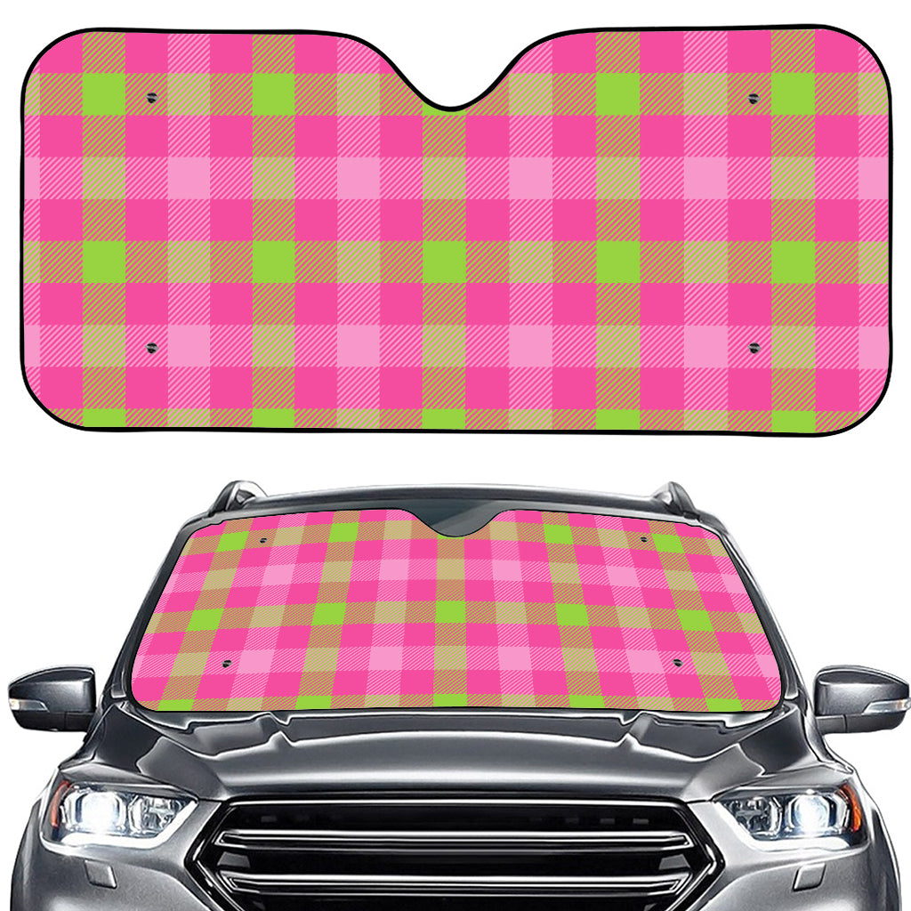 Green And Pink Buffalo Plaid Print Car Windshield Sun Shade