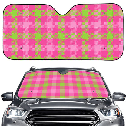 Green And Pink Buffalo Plaid Print Car Windshield Sun Shade