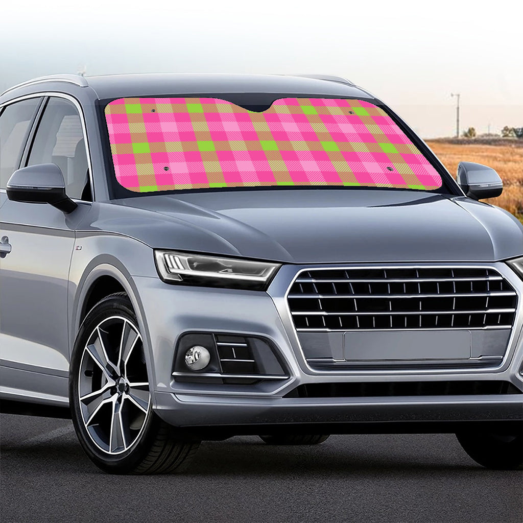 Green And Pink Buffalo Plaid Print Car Windshield Sun Shade