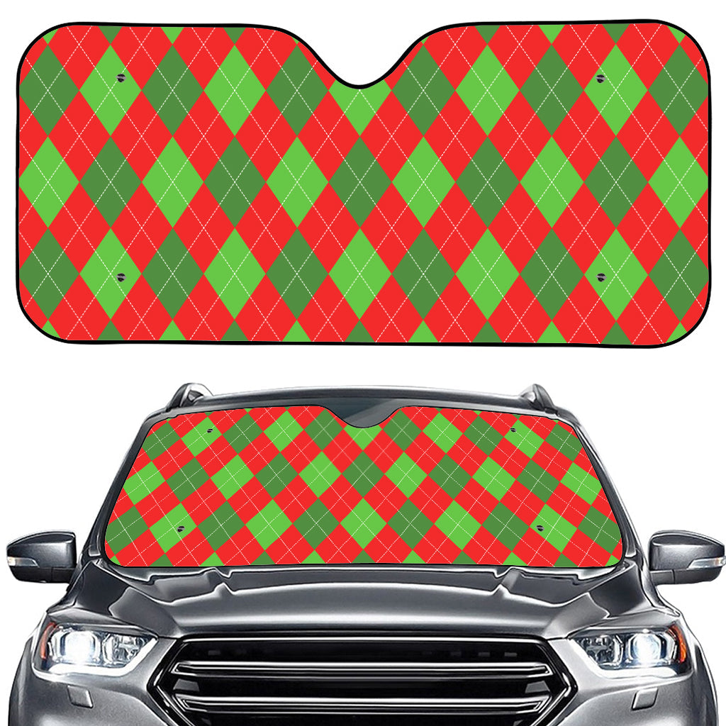Green And Red Argyle Pattern Print Car Windshield Sun Shade