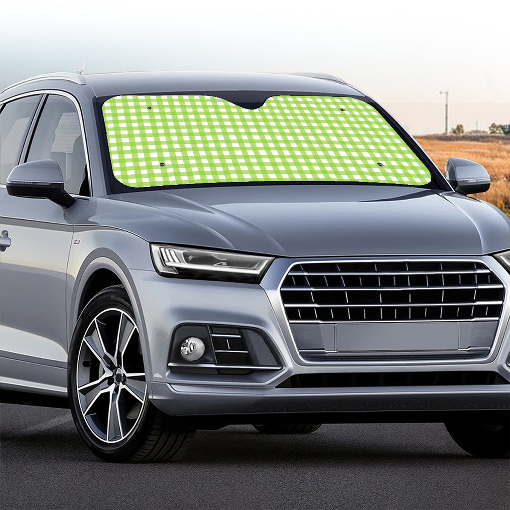 Green And White Check Pattern Print Car Windshield Sun Shade