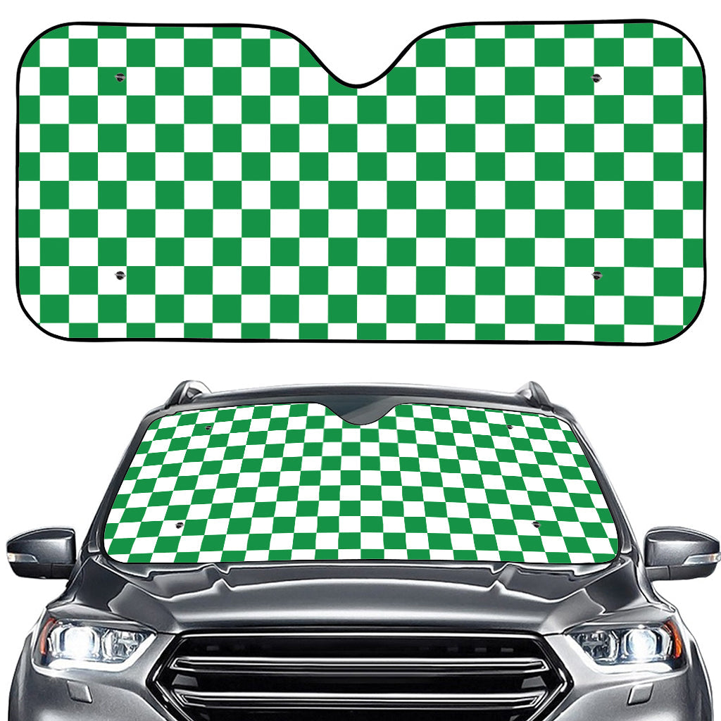 Green And White Checkered Pattern Print Car Windshield Sun Shade