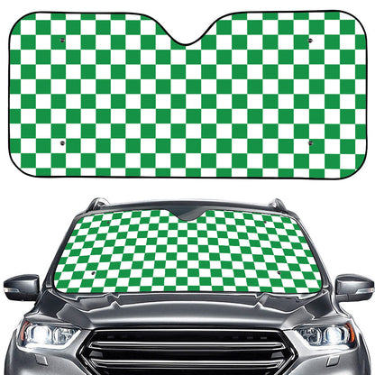 Green And White Checkered Pattern Print Car Windshield Sun Shade