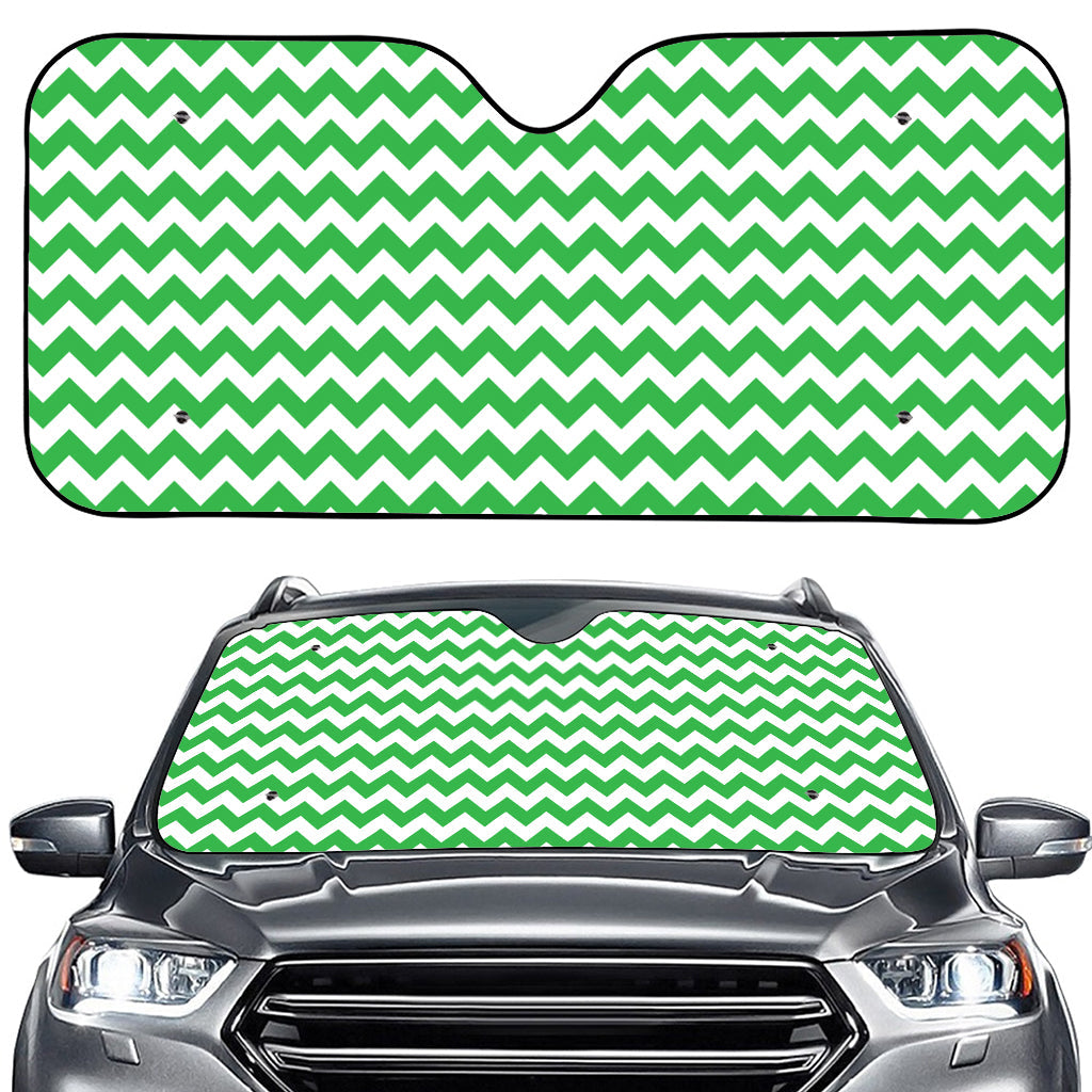 Green And White Chevron Pattern Print Car Windshield Sun Shade