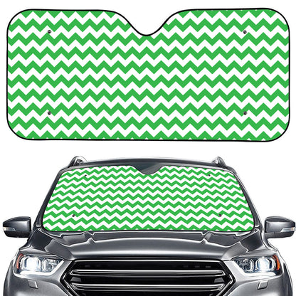 Green And White Chevron Pattern Print Car Windshield Sun Shade