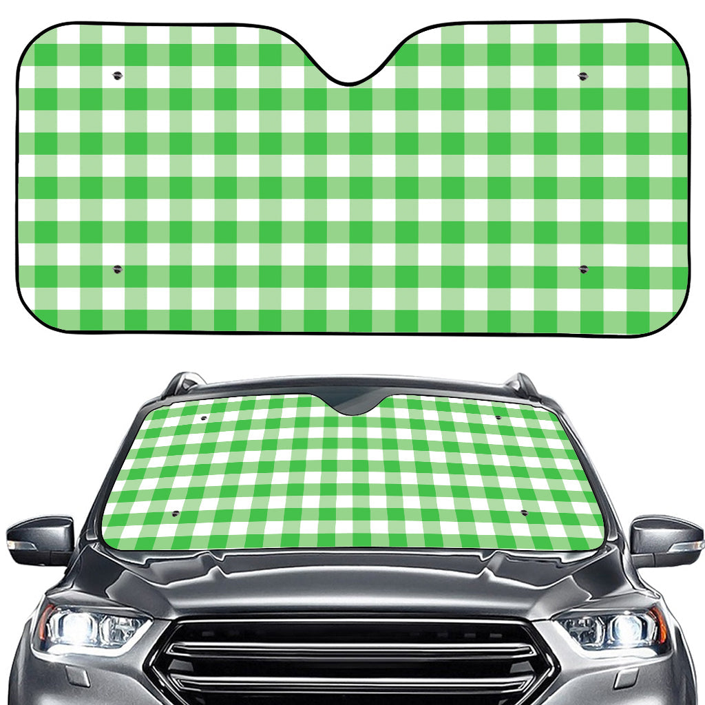 Green And White Gingham Pattern Print Car Windshield Sun Shade