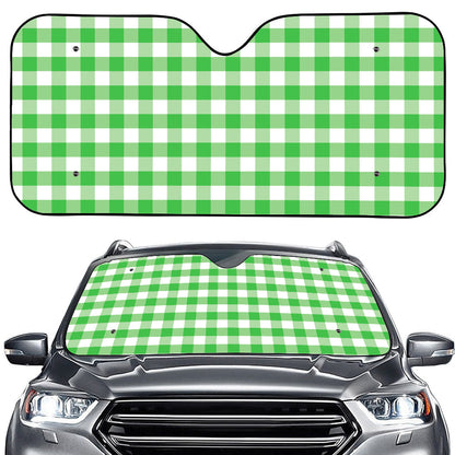 Green And White Gingham Pattern Print Car Windshield Sun Shade