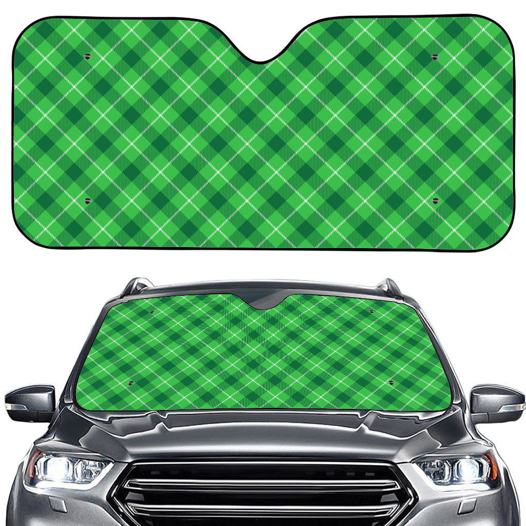 Green And White Plaid Pattern Print Car Windshield Sun Shade