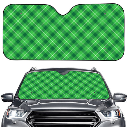 Green And White Plaid Pattern Print Car Windshield Sun Shade
