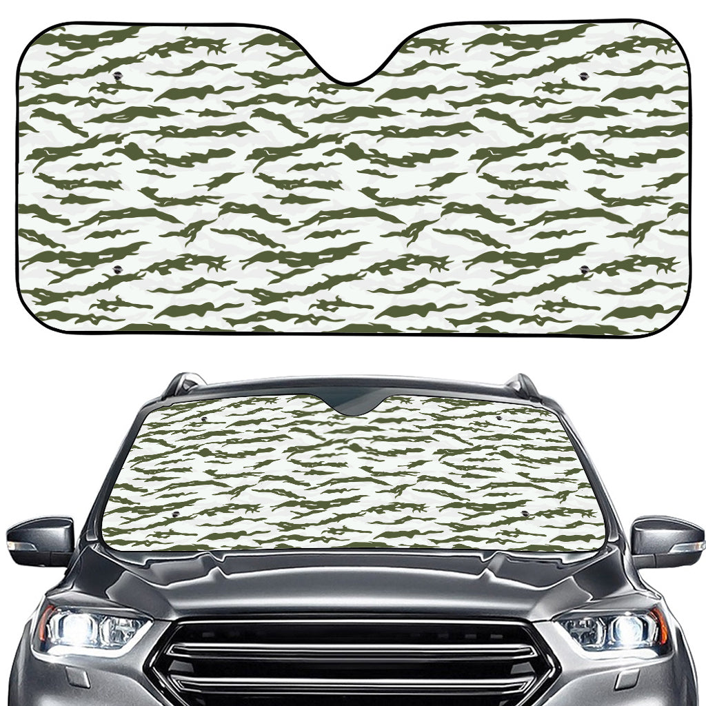 Green And White Tiger Stripe Camo Print Car Windshield Sun Shade