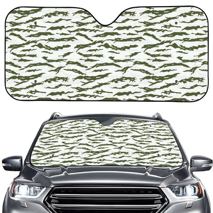 Green And White Tiger Stripe Camo Print Car Windshield Sun Shade