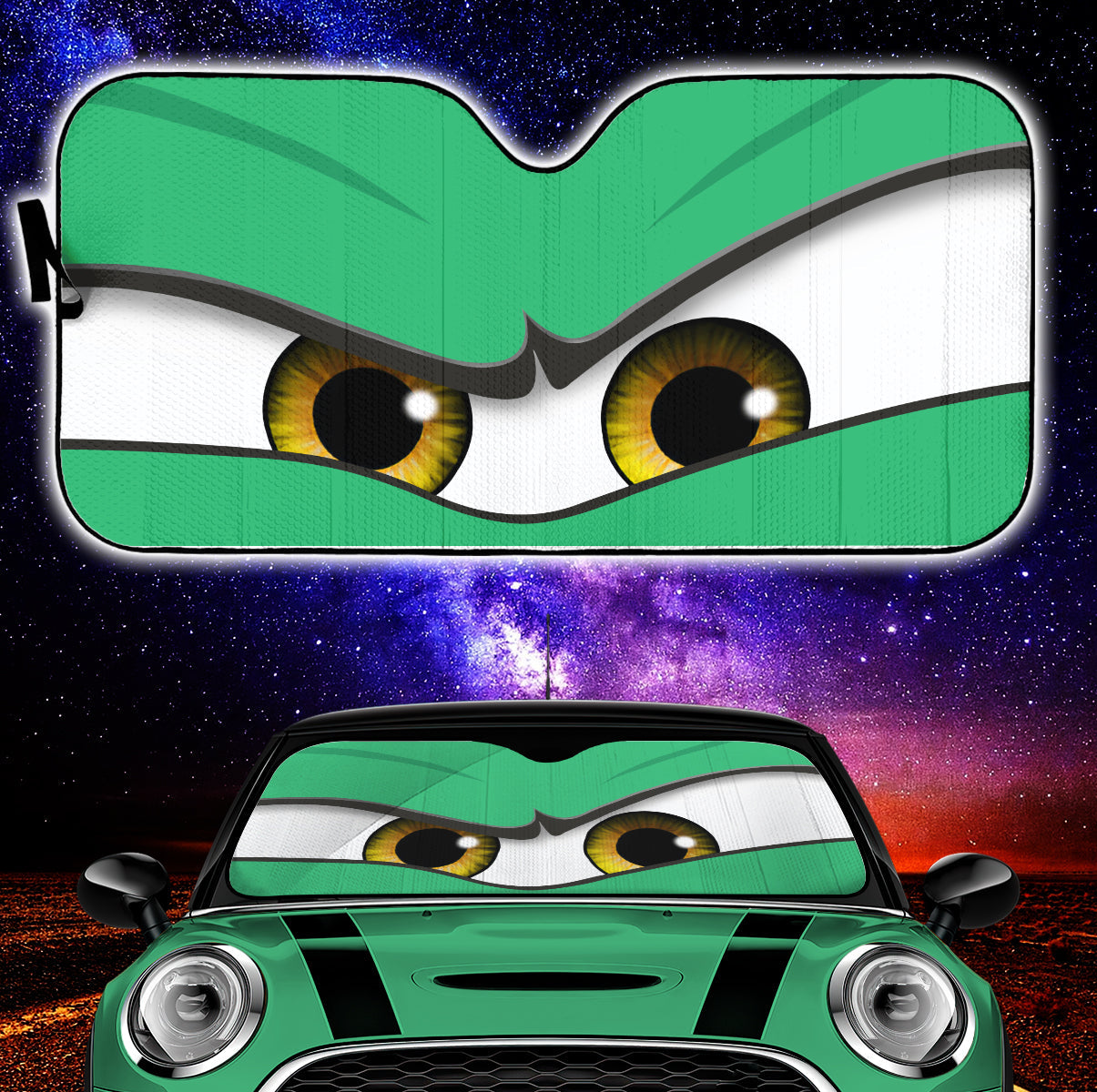 Green Angry Eyes Car Auto Sun Shades