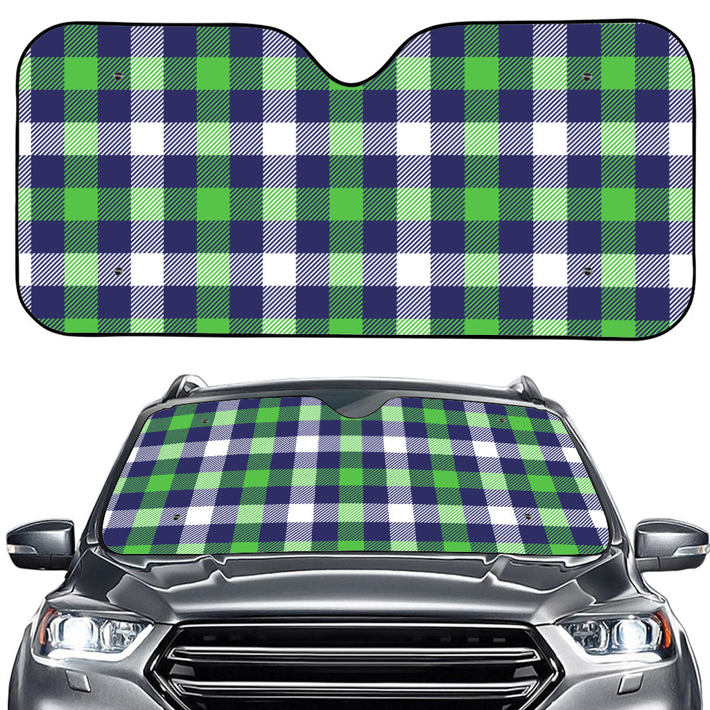 Green Blue And White Buffalo Plaid Print Car Windshield Sun Shade