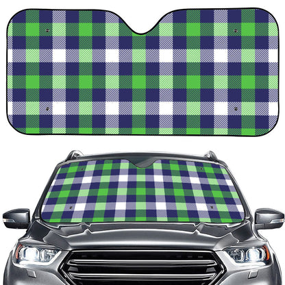Green Blue And White Buffalo Plaid Print Car Windshield Sun Shade