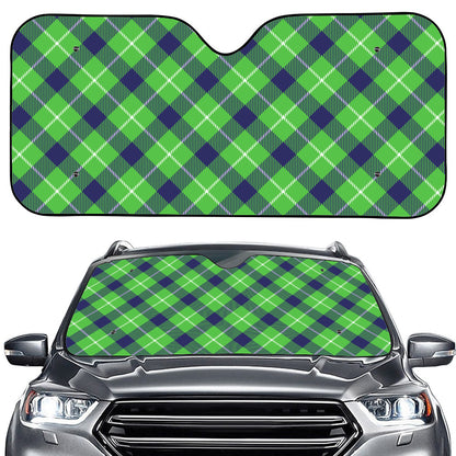 Green Blue And White Plaid Pattern Print Car Windshield Sun Shade