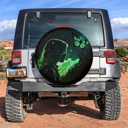 Green Butterfly With Girl In Night Sky Car Spare Tire Cover