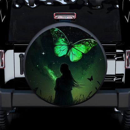 Green Butterfly With Girl In Night Sky Car Spare Tire Cover