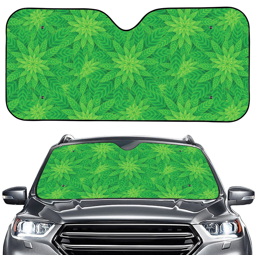 Green Cannabis Leaf Pattern Print Car Windshield Sun Shade