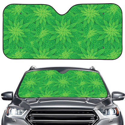 Green Cannabis Leaf Pattern Print Car Windshield Sun Shade