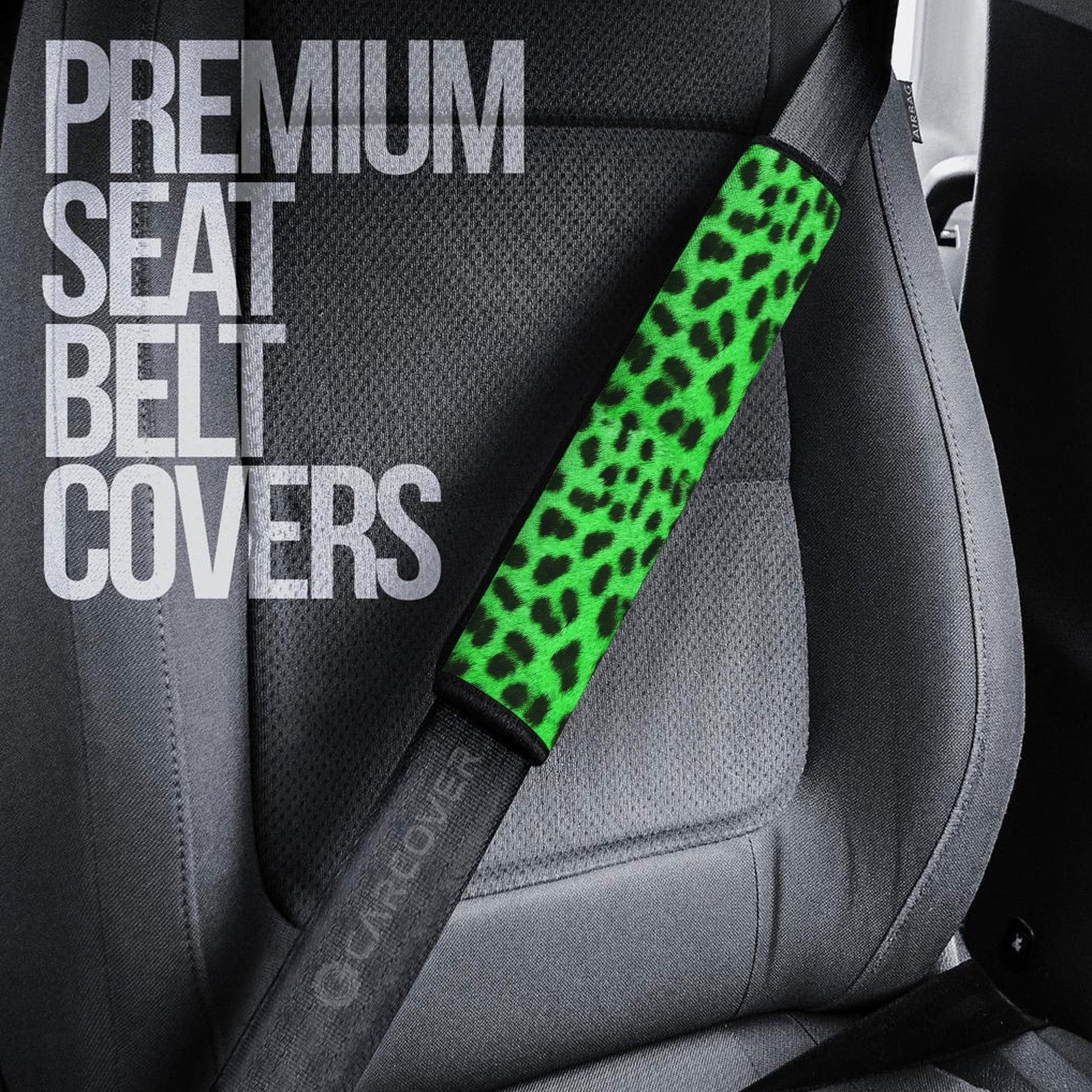 Green Cheetah Skin Seat Belt Covers Custom Animal Skin Printed Car Interior Accessories