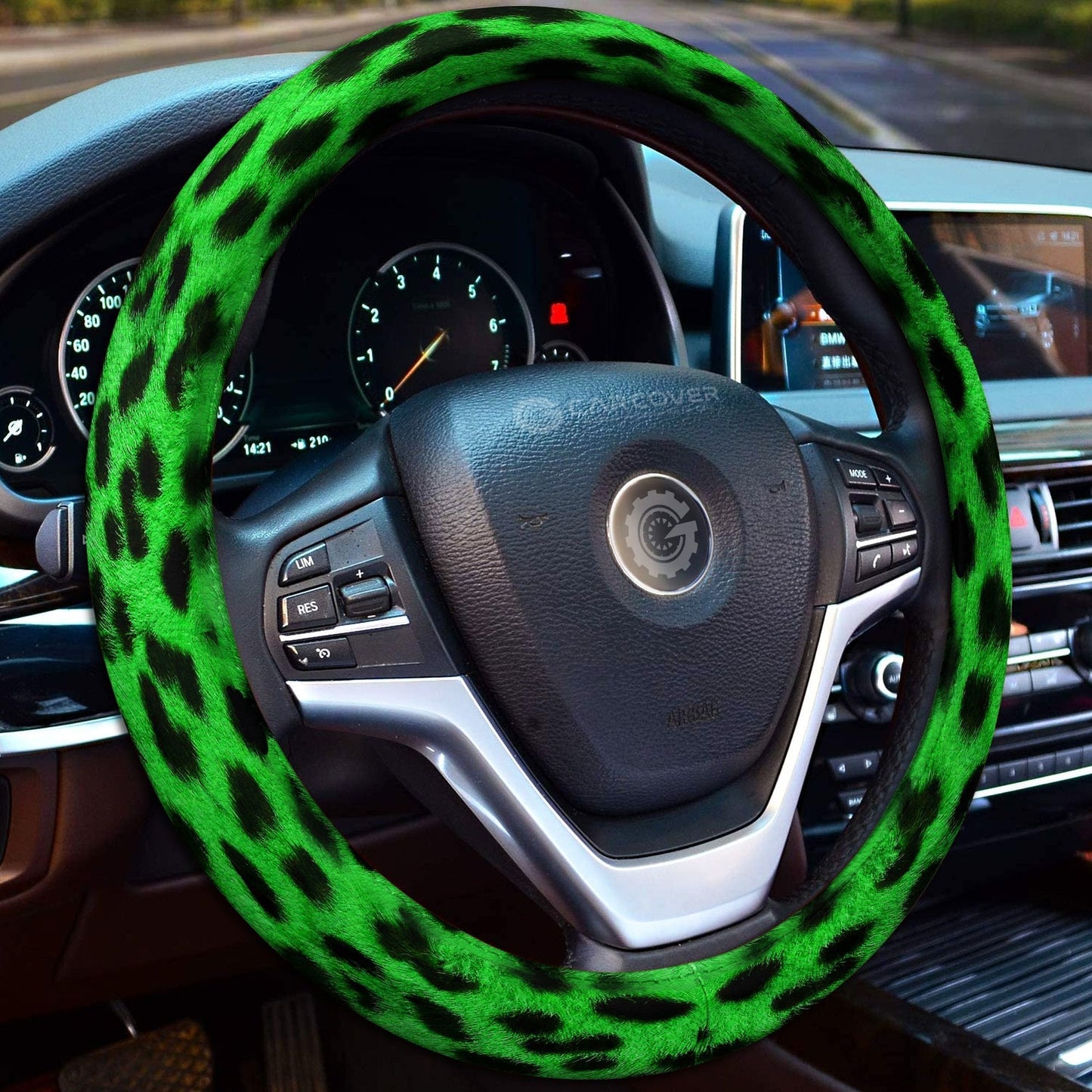 Green Cheetah Skin Steering Wheel Cover Custom Animal Skin Printed Car Interior Accessories