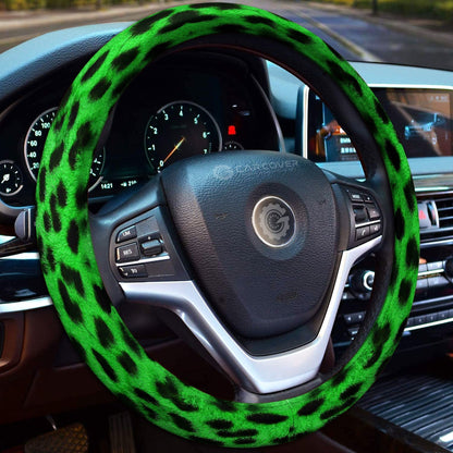 Green Cheetah Skin Steering Wheel Cover Custom Animal Skin Printed Car Interior Accessories