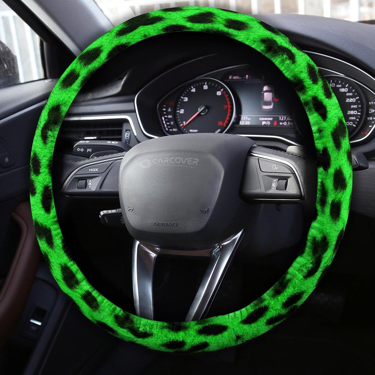 Green Cheetah Skin Steering Wheel Cover Custom Animal Skin Printed Car Interior Accessories