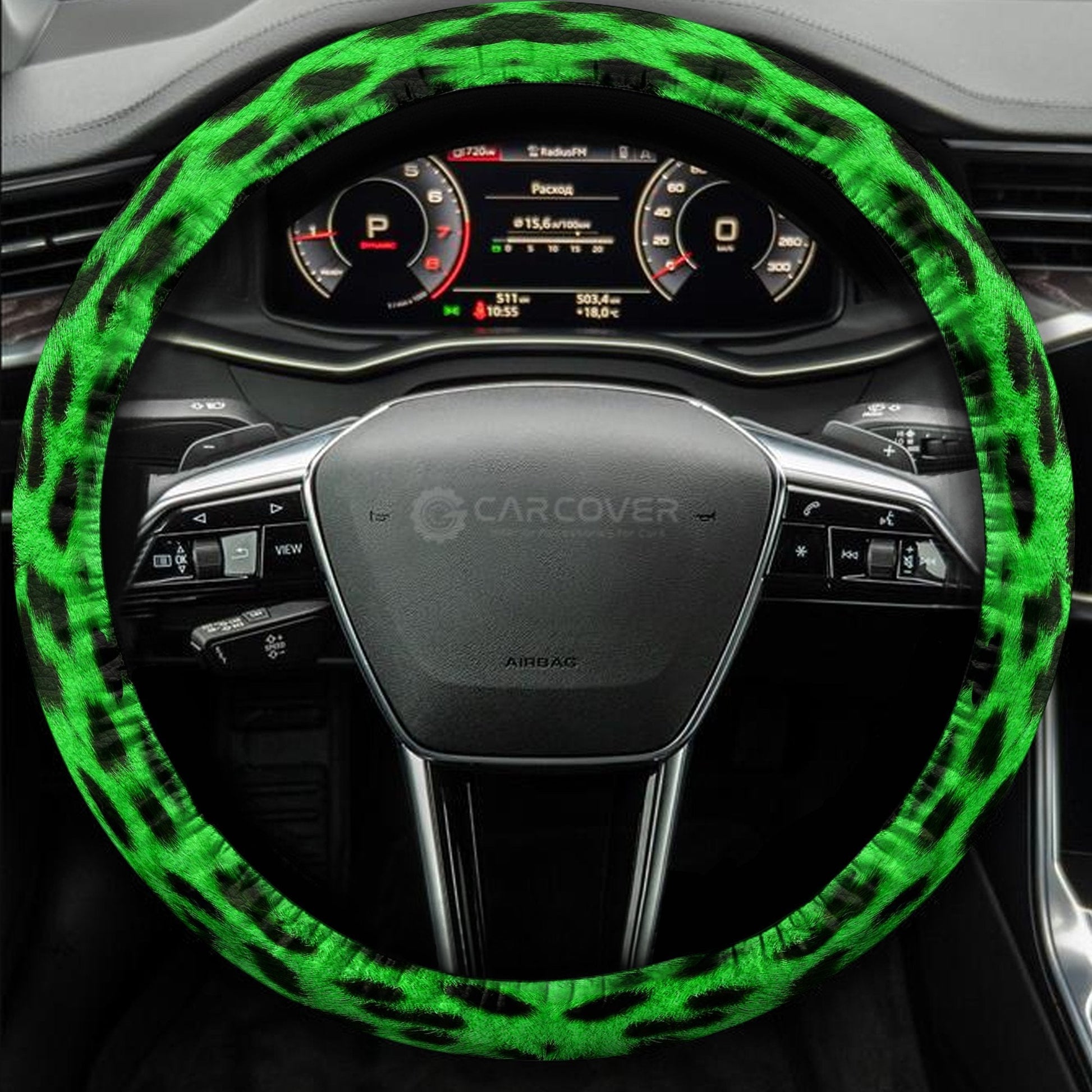 Green Cheetah Skin Steering Wheel Cover Custom Animal Skin Printed Car Interior Accessories