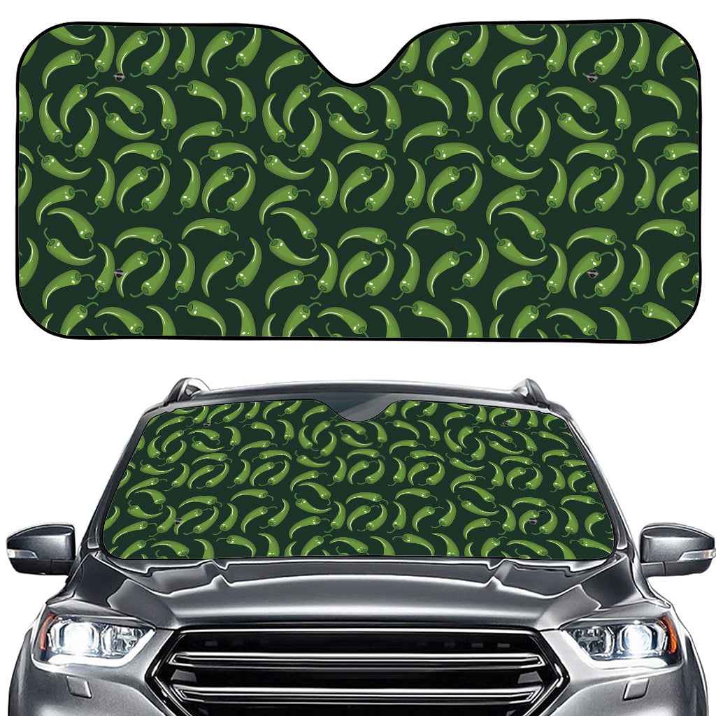 Green Chili Peppers Pattern Print Car Windshield Sun Shade
