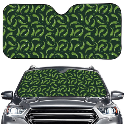 Green Chili Peppers Pattern Print Car Windshield Sun Shade