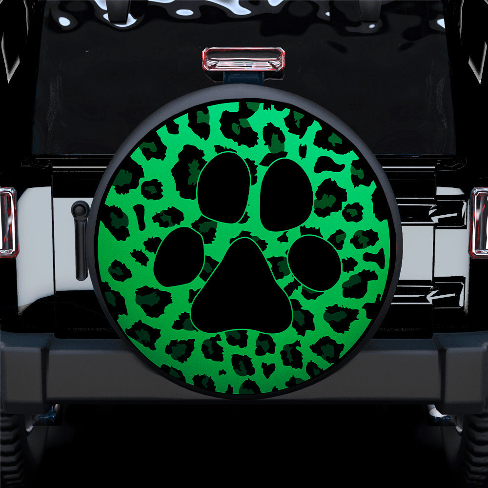 Green Cute Dog Paw Cheetah Leopard Jaguar Pattern Jeep Car Spare Tire Cover